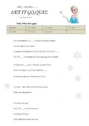 English Worksheet: Let it go (gap fill,and lyrics sheets, 2 parts)