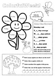 English Worksheet: Colorful Week- Week Vocabulary with color practice