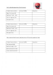 English Worksheet: Percentage discounts