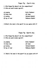 English Worksheet: worksheet Peppa Pig-Sport day
