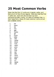 English Worksheet: 25 most common verbs