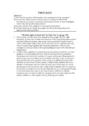 English Worksheet: true blue - questions