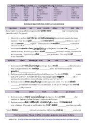 English Worksheet: Verbs followed by a gerund