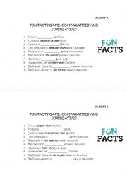 English Worksheet: Comparatives and Superlatives FUN FACTS GAME