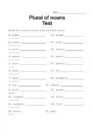 English Worksheet: Plural of Nouns