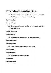 Adding -ing Rules and Worksheet