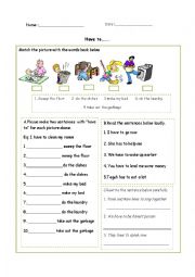 English Worksheet: have to has to