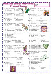 English Worksheet: Multiple choice questions: Present Tenses with KEY