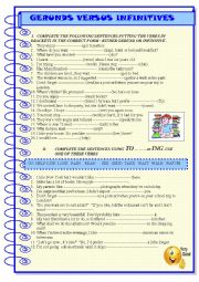 English Worksheet: Gerunds versus infinitives:exercises