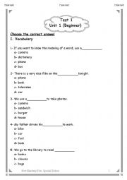 English Worksheet: New Headway Beginners Unit 1 to 3