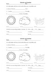 English Worksheet: Months, weather & numbers