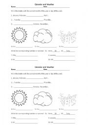 English Worksheet: Months, weather & numbers