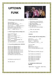 English Worksheet: Uptown Funk- Mark Ronson