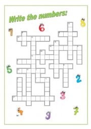 English Worksheet: CROSSWORD NUMBERS 1 - 20