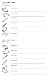 English Worksheet: School things and colours