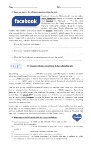 English Worksheet: facebook, short story