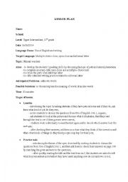 English Worksheet: Lesson plan