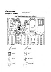 English Worksheet: classroom objects