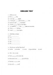 English Worksheet: English test 3rd grade