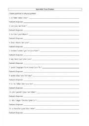 English Worksheet: ESL Conversation-Interview Your Partner