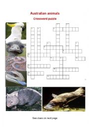 Australian animals  (1)  Crosswords puzzle