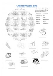 English Worksheet: Vegetables Wordsearch