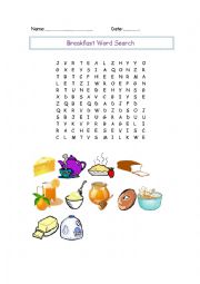 English Worksheet: Breakfast Word Search