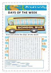 English Worksheet: Days of the week