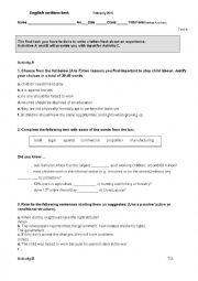 English Worksheet: test - the world of work - child labour
