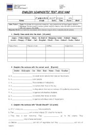 English Worksheet: Diagnostic test 2nd grade high school