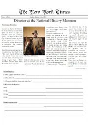 English Worksheet: A Night at the Museum 3: Newspaper Article