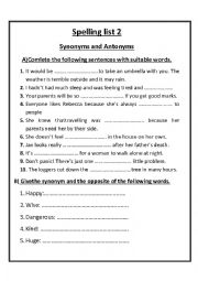 English Worksheet: Spelling list quiz 