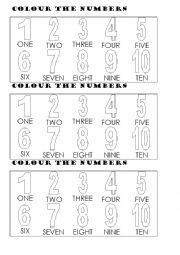 English Worksheet: Colour the numbers 1-10