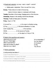 English Worksheet: Verb to be in the past