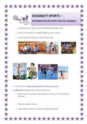 English Worksheet: Disability Sports - Information on sport for the disabled