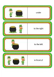 English Worksheet: Where is the Pot of Gold Preposition Dominoes and Memory Cards