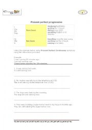 English Worksheet: present perfect progressive (continuous)