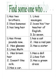 English Worksheet: find someone who