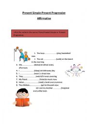 English Worksheet: Present simple Present Progressive Affirmative