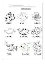 English Worksheet: COLOR THE FISH!!!