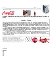 English Worksheet: The Coca Cola READING