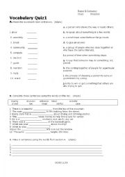 English Worksheet: vocabulary quiz