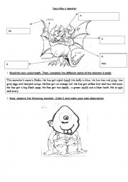 English Worksheet: DESCRIBE A MONSTER