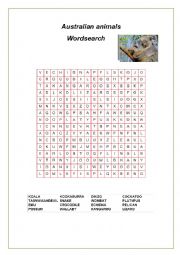 Australian animals (2) Wordsearch