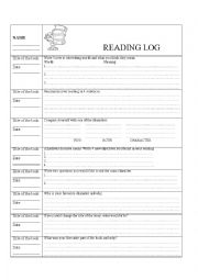 English Worksheet: reading log