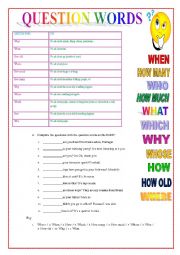 English Worksheet: QUESTION WORDS - EXERCISES