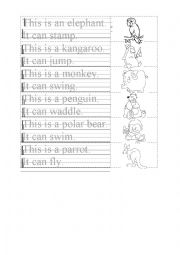 English Worksheet: Zoo, Animals, Can