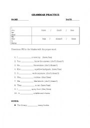 English Worksheet: Grammar practice has/have like/likes doesnt/dont