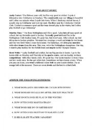 English Worksheet: A reading comprehension: Mad about sports