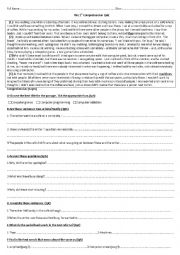 English Worksheet: A comrehension quiz about the theme of computer addiction